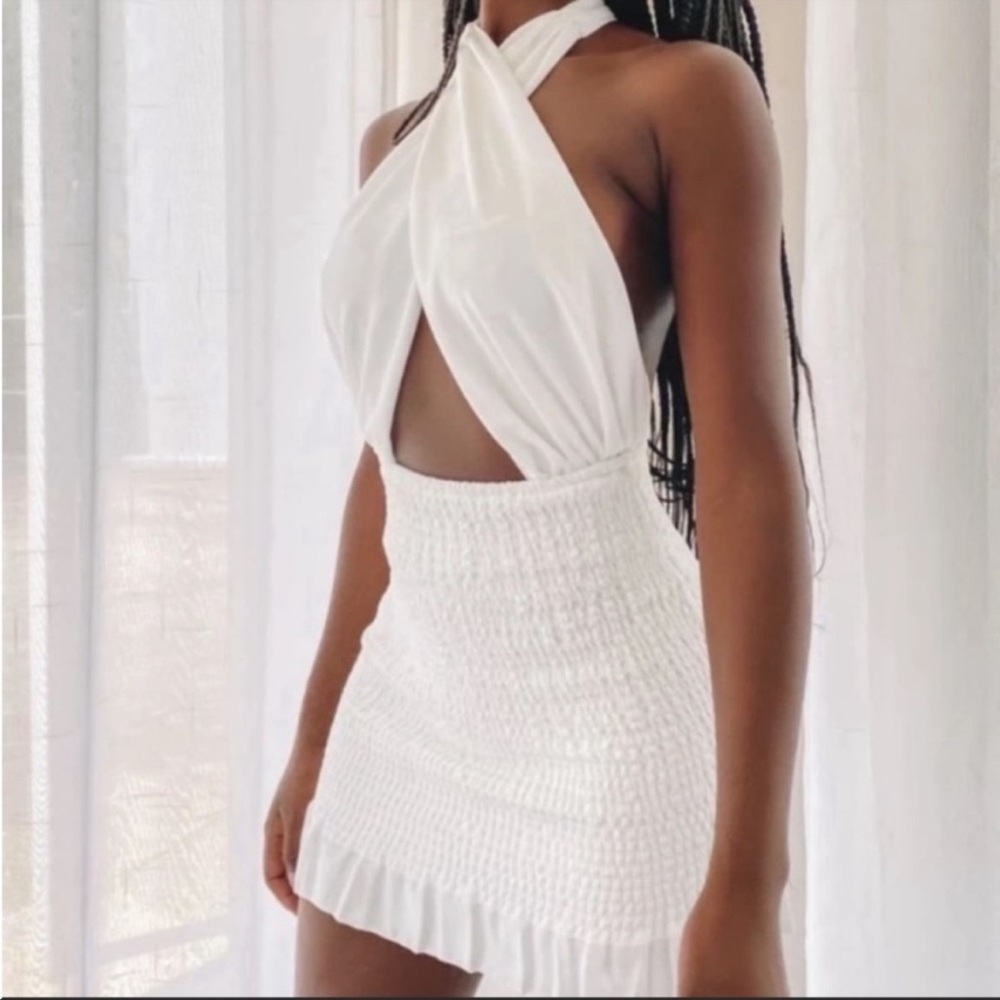 beginning boutique Cross Neck Dress White